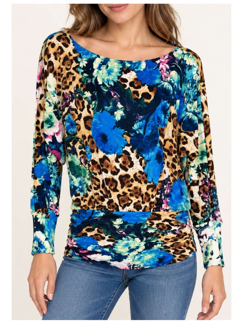 Boston Proper Mixed Print Boatneck Top Women's XS Multicolor